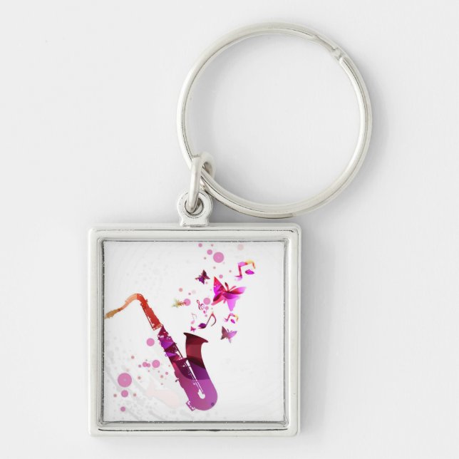 Saxophone cute music and butterflies keychain (Front)