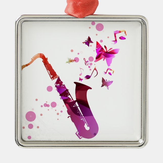Saxophone cute music and butterflies metal ornament (Front)