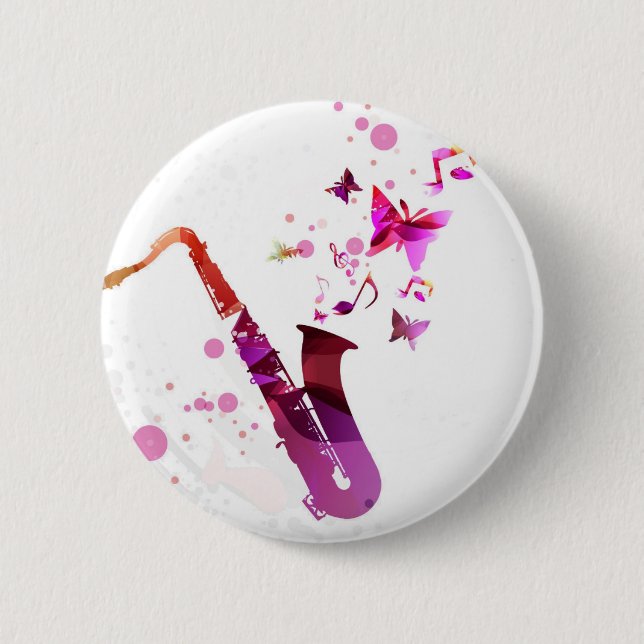 Saxophone cute music and butterflies pinback button (Front)