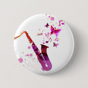 Saxophone cute music and butterflies pinback button