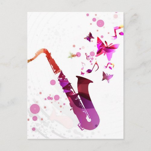 Saxophone cute music and butterflies postcard