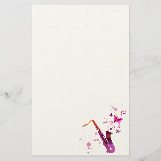 Saxophone cute music and butterflies stationery (Front)
