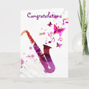 Saxophone cute music butterflies Congratulations Card