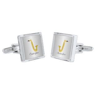 Saxophone Design Personalised Square Cufflinks