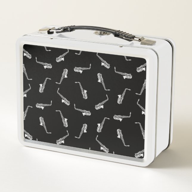 Saxophone Design Vintage Saxophones Music Pattern Metal Lunch Box