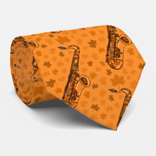 Saxophone Fall Autumn Saxophonist Jazz Musician Neck Tie