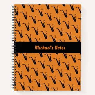 Saxophone Fun Music Notes Personalized Orange Notebook