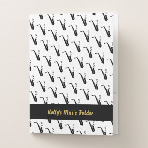 Saxophone Fun Music Notes Personalized White Pocket Folder