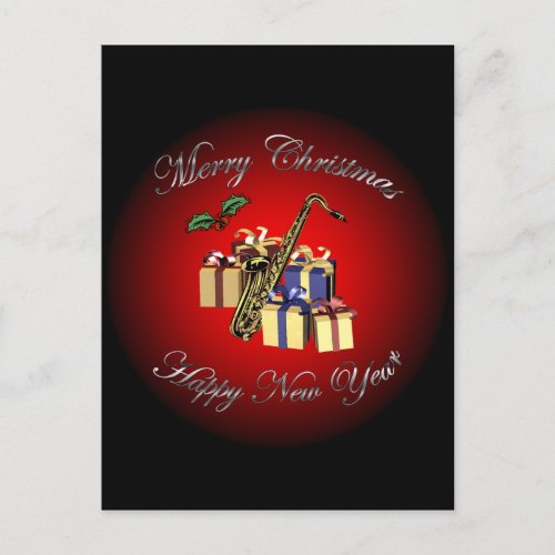 Saxophone  Gifts Merry Christmas  Happy New Year Holiday Postcard