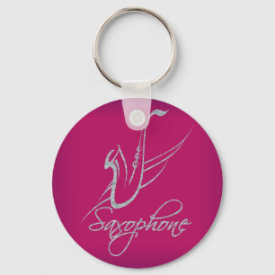 Saxophone Glitter Silver and Pink Keychain