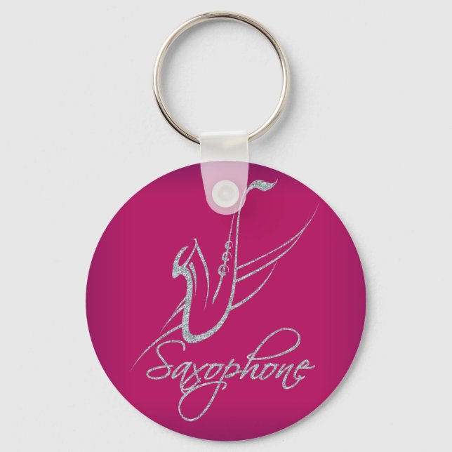 Saxophone Glitter Silver and Pink Keychain (Front)