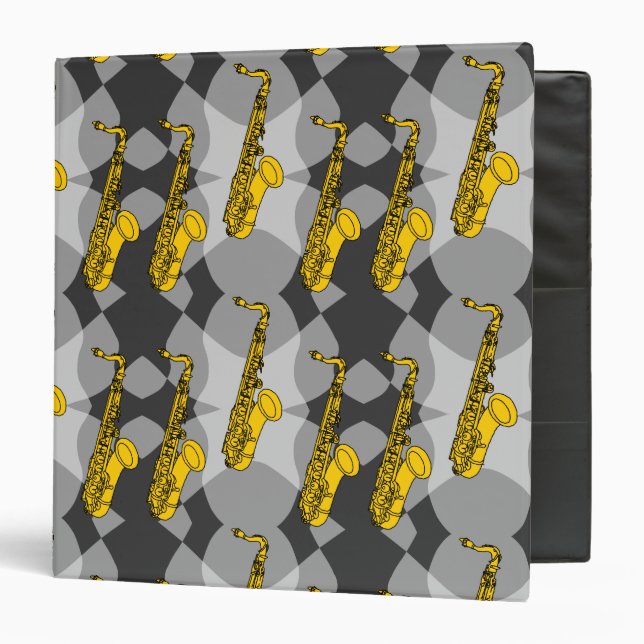 Saxophone Gray Pattern 3 Ring Binder (Front/Inside)