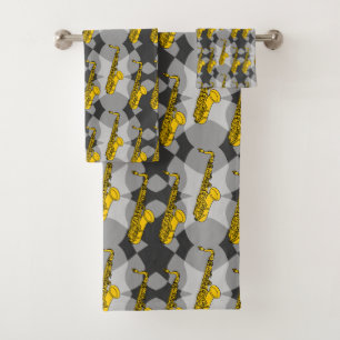 Saxophone Gray Pattern Bath Towel Set