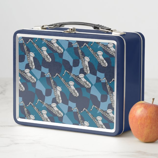 Saxophone Gray Pattern Metal Lunch Box (In Situ)