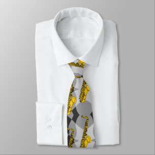 Saxophone Gray Pattern Neck Tie