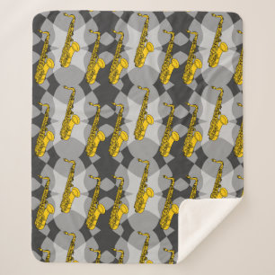 Saxophone Gray Pattern Sherpa Blanket