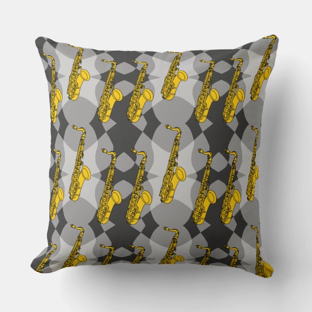 Saxophone Gray Pattern Throw Pillow (Front)