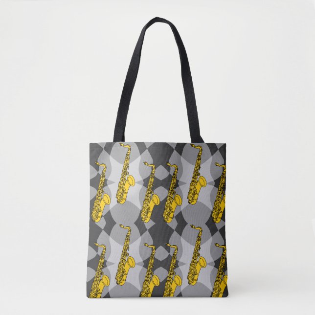 Saxophone Gray Pattern Tote Bag (Front)