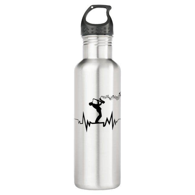 Saxophone Heartbeat  Cool  For Musicians Stainless Steel Water Bottle (Front)