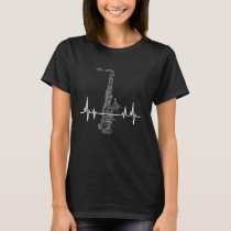 Saxophone Heartbeat ECG line Frequency Musical ins T-Shirt
