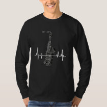 Saxophone Heartbeat ECG line Frequency Musical ins T-Shirt