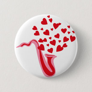 Saxophone Hearts Pinback Button
