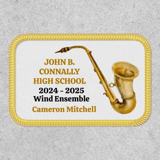 Saxophone High School Band Gold Personalized Patch (Front)