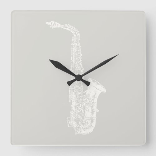 Saxophone Illustrated Music Art CUSTOM COLOR Square Wall Clock