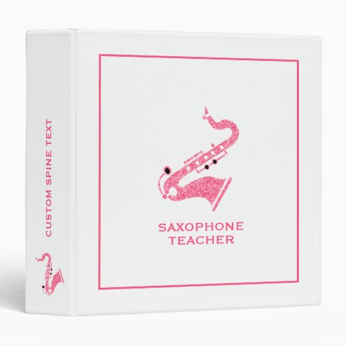 Saxophone Illustration In Pink Glitter Texture 3 Ring Binder