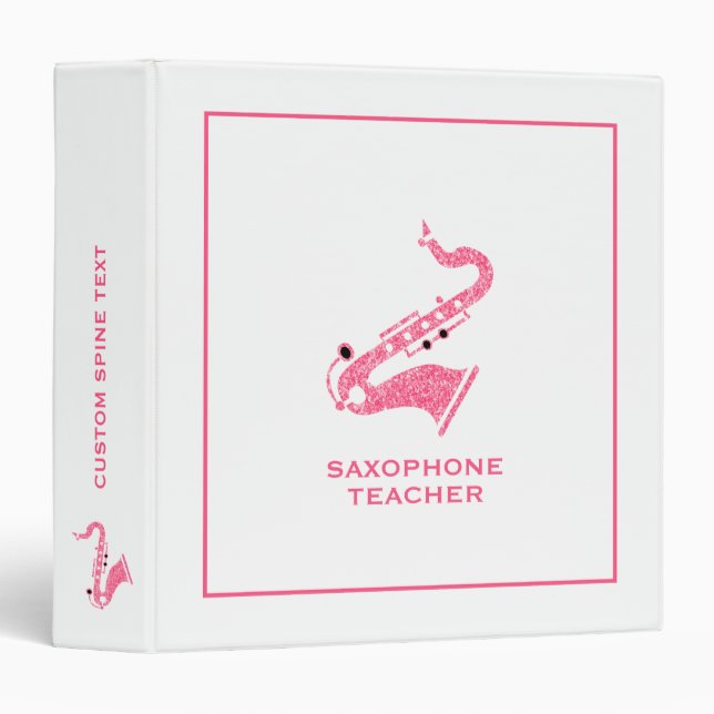 Saxophone Illustration In Pink Glitter Texture 3 Ring Binder (Front/Spine)