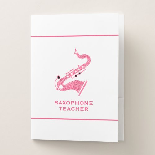 Saxophone Illustration In Pink Glitter Texture Pocket Folder