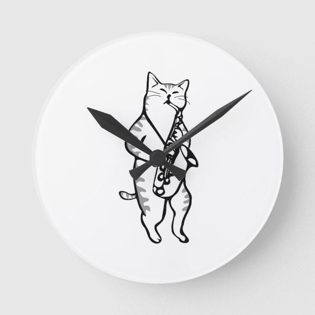 Saxophone Instrument Music Jazz Cat Golf Balls Round Clock (Front)