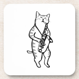 Saxophone Instrument Music Jazz Cat Mouse Pad Beverage Coaster