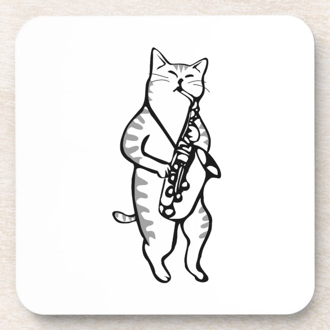 Saxophone Instrument Music Jazz Cat Mouse Pad Beverage Coaster (Front)