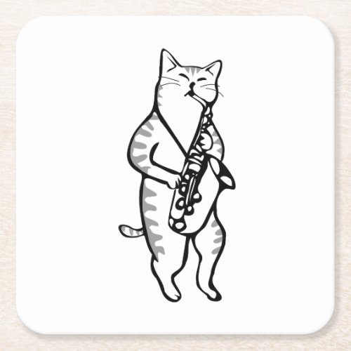 Saxophone Instrument Music Jazz Cat Mouse Pad Square Paper Coaster