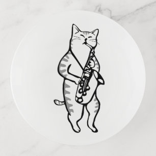 Saxophone Instrument Music Jazz Cat Mouse Pad Trinket Tray
