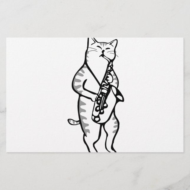 Saxophone Instrument Music Jazz Cat Notes Stationery (Front)