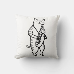 Saxophone Instrument Music Jazz Cat T-Shirt Throw Pillow
