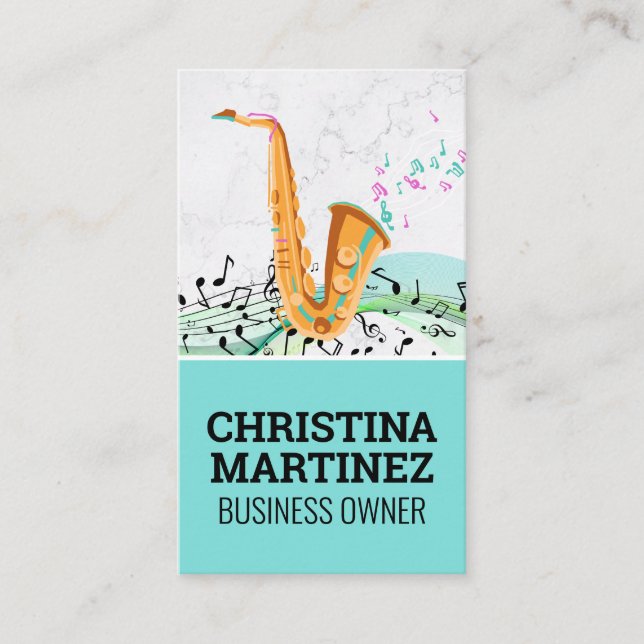 Saxophone Instrument | Musical Notes Business Card (Front)