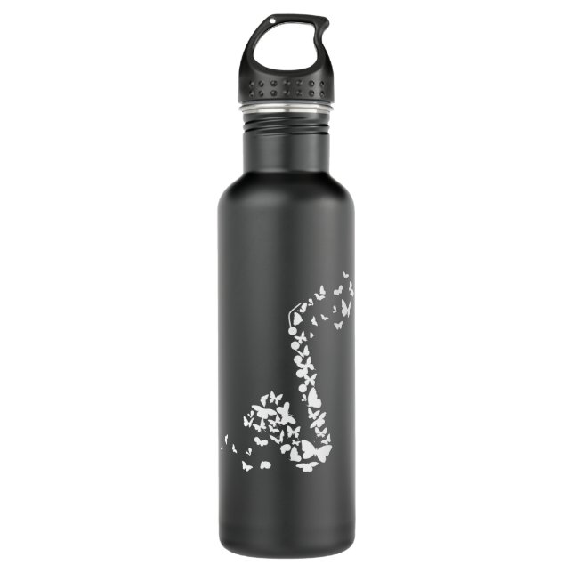 Saxophone Instrument With Butterflies Stainless Steel Water Bottle (Front)