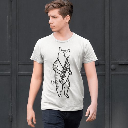 Saxophone jazz Cat mens  womens T_shirts