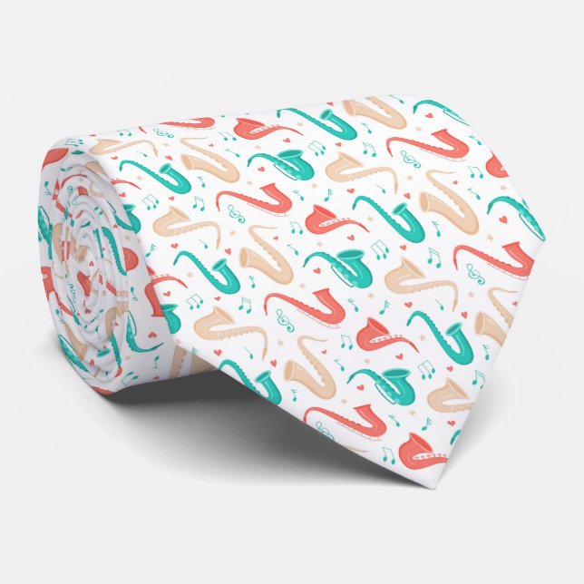 Saxophone Jazz Music Neck Tie (Rolled)