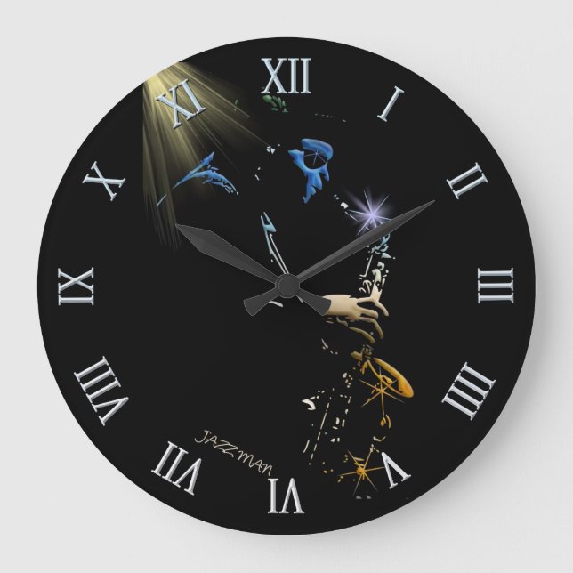 Saxophone Jazz Player Art Design Large Clock (Front)
