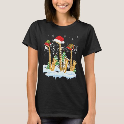 Saxophone Jazz Santa Hat Christmas Tree Musician S T_Shirt