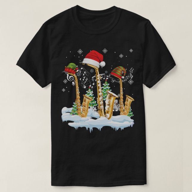 Saxophone Jazz Santa Hat Christmas Tree Musician S T-Shirt (Design Front)