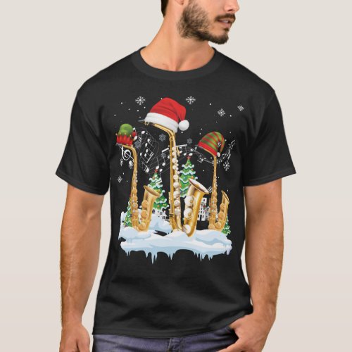 Saxophone Jazz Santa Hat Christmas Tree Musician S T_Shirt