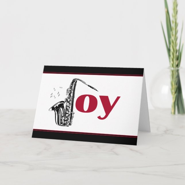 Saxophone Joy Black Red Holiday Card (Front)
