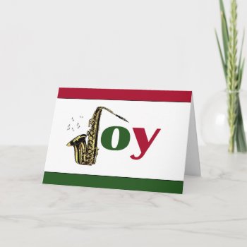 Saxophone Joy Red White Holiday Card by EnchantedBayou at Zazzle