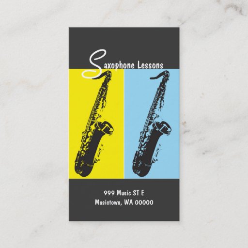Customizable Saxophone Lessons, Instructor, Music Business Card