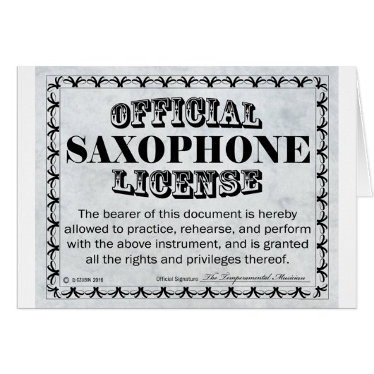 Saxophone License (Front Horizontal)